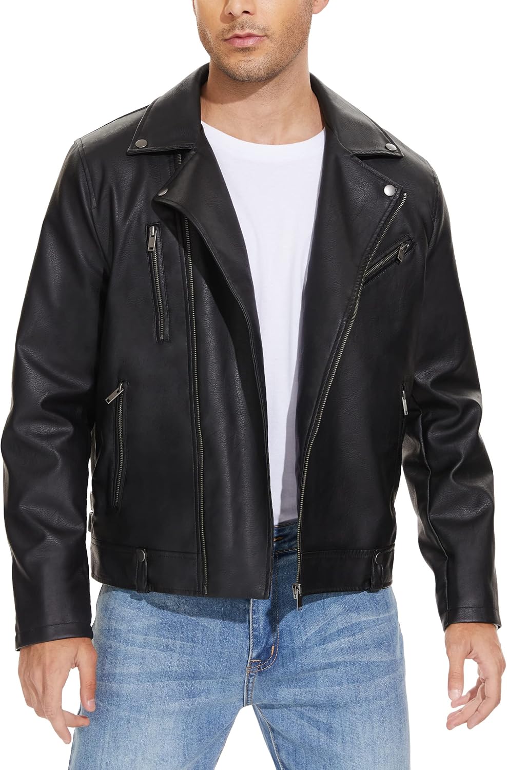 Leather Jacket for Men, Faux Bomber - By Tressivo