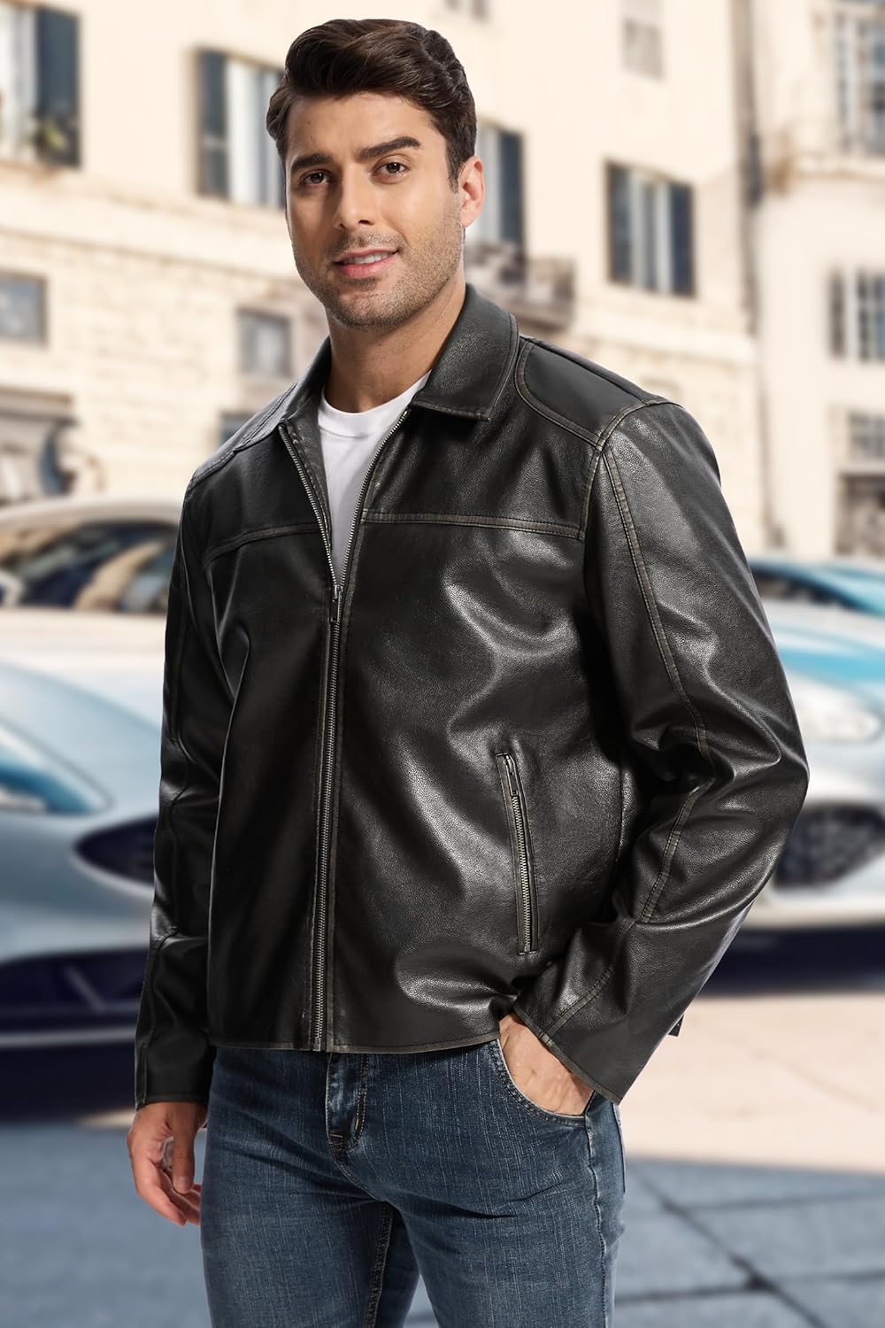 Leather Jacket and Faux Lightweight Bomber Jackets Mens - By Tressivo