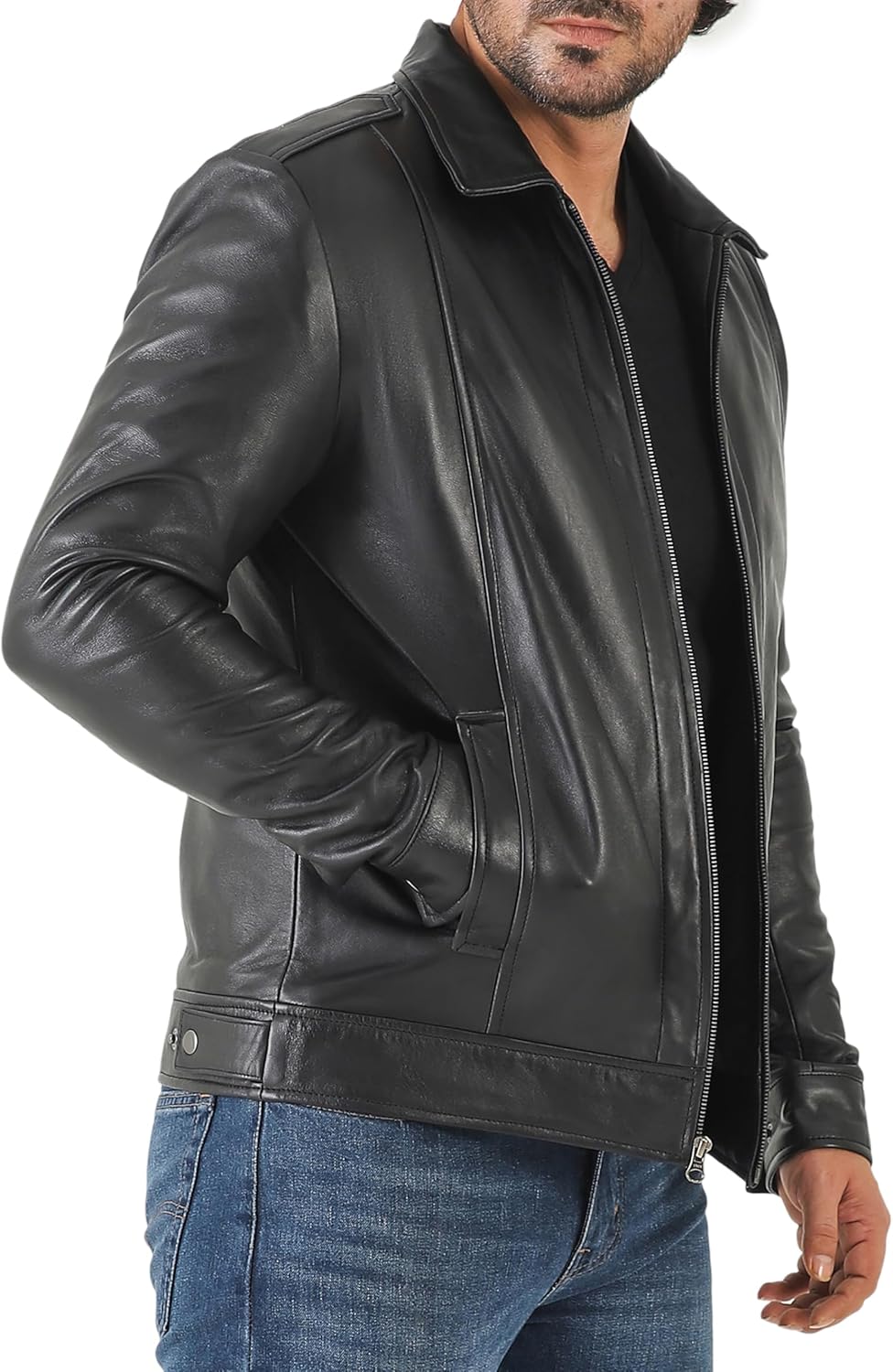 Classic Shirt Collar Leather Jacket Men - By Tressivo