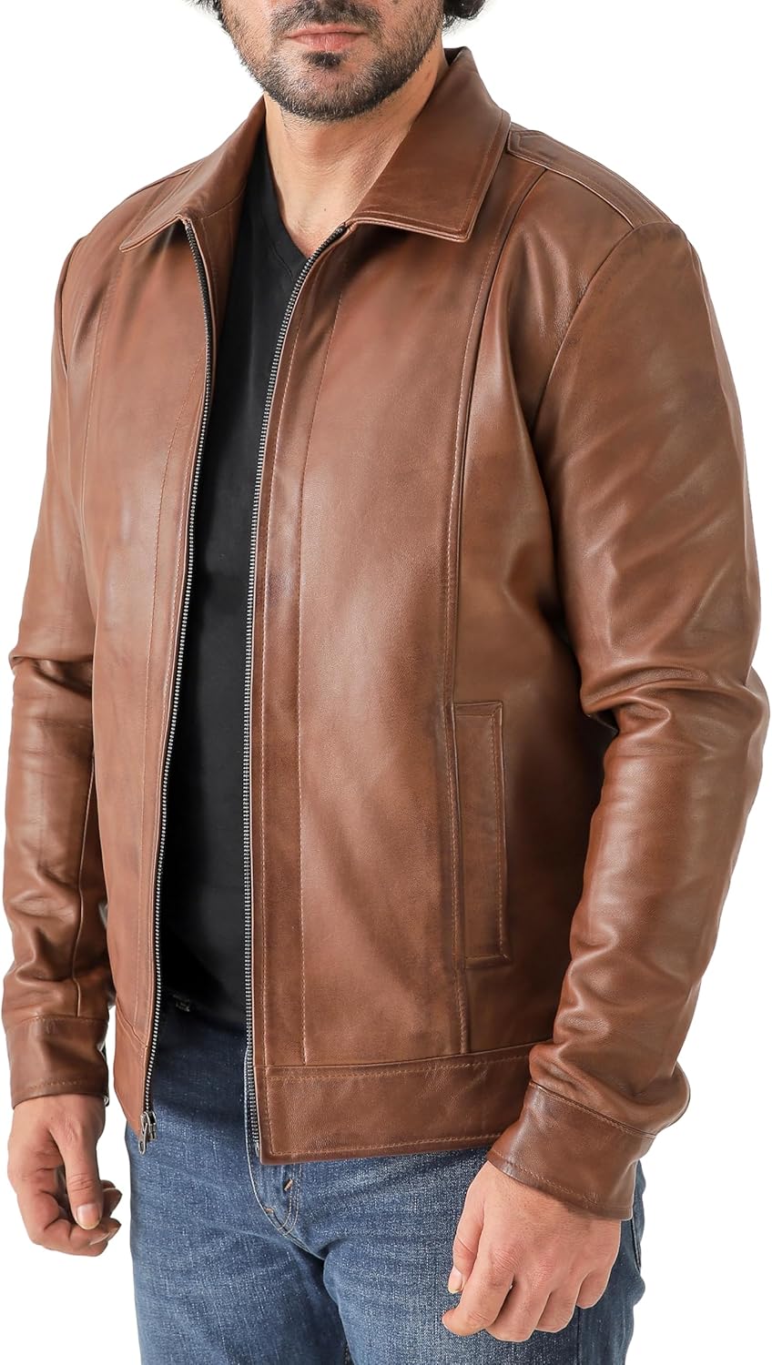 Classic Shirt Collar Leather Jacket Men - By Tressivo