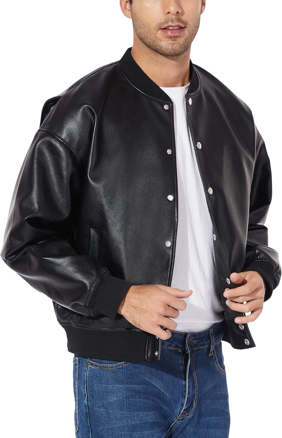 Leather Jacket for Men, Faux Bomber - By Tressivo