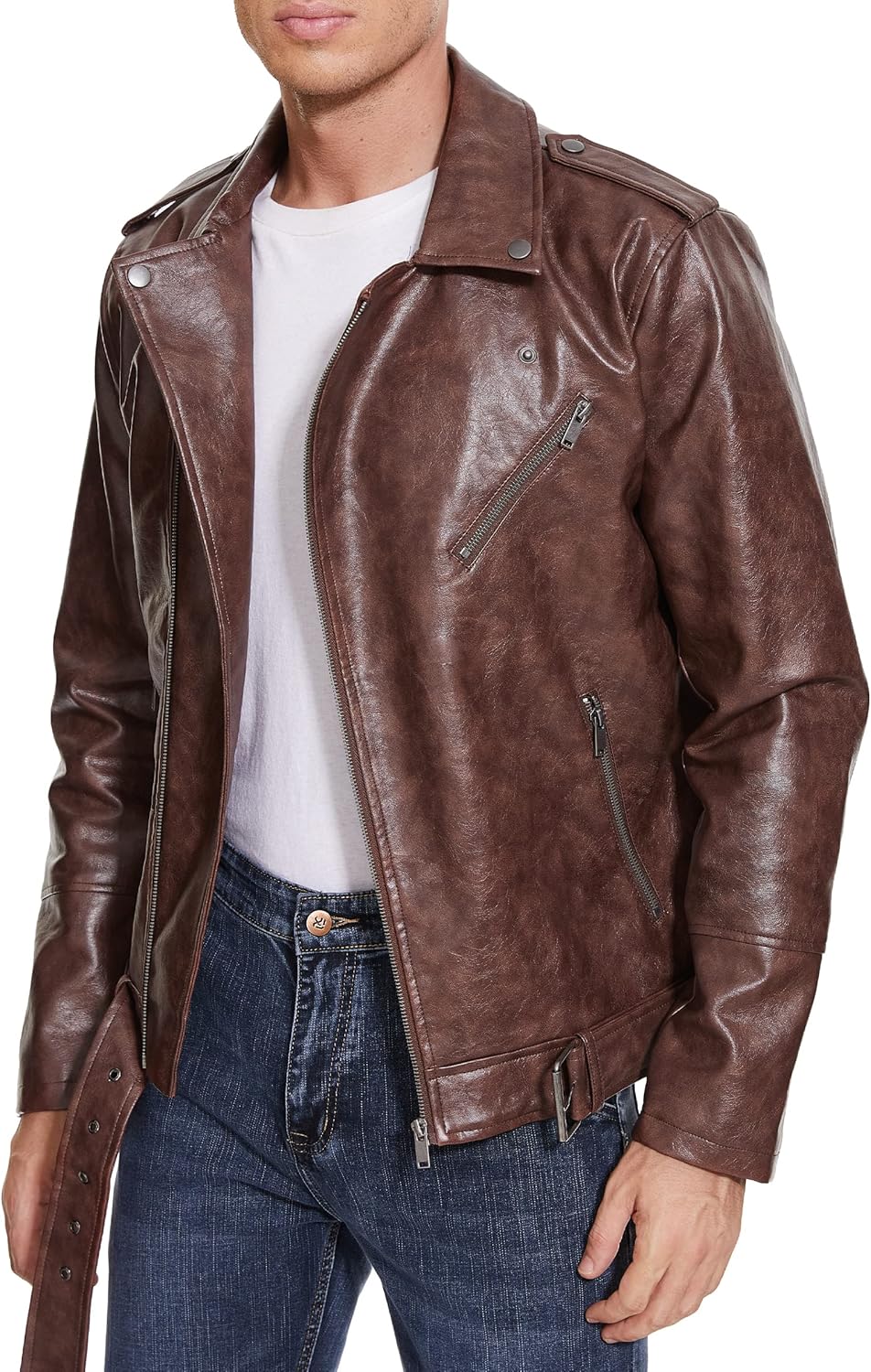 Leather Jacket for Men, Faux Bomber - By Tressivo