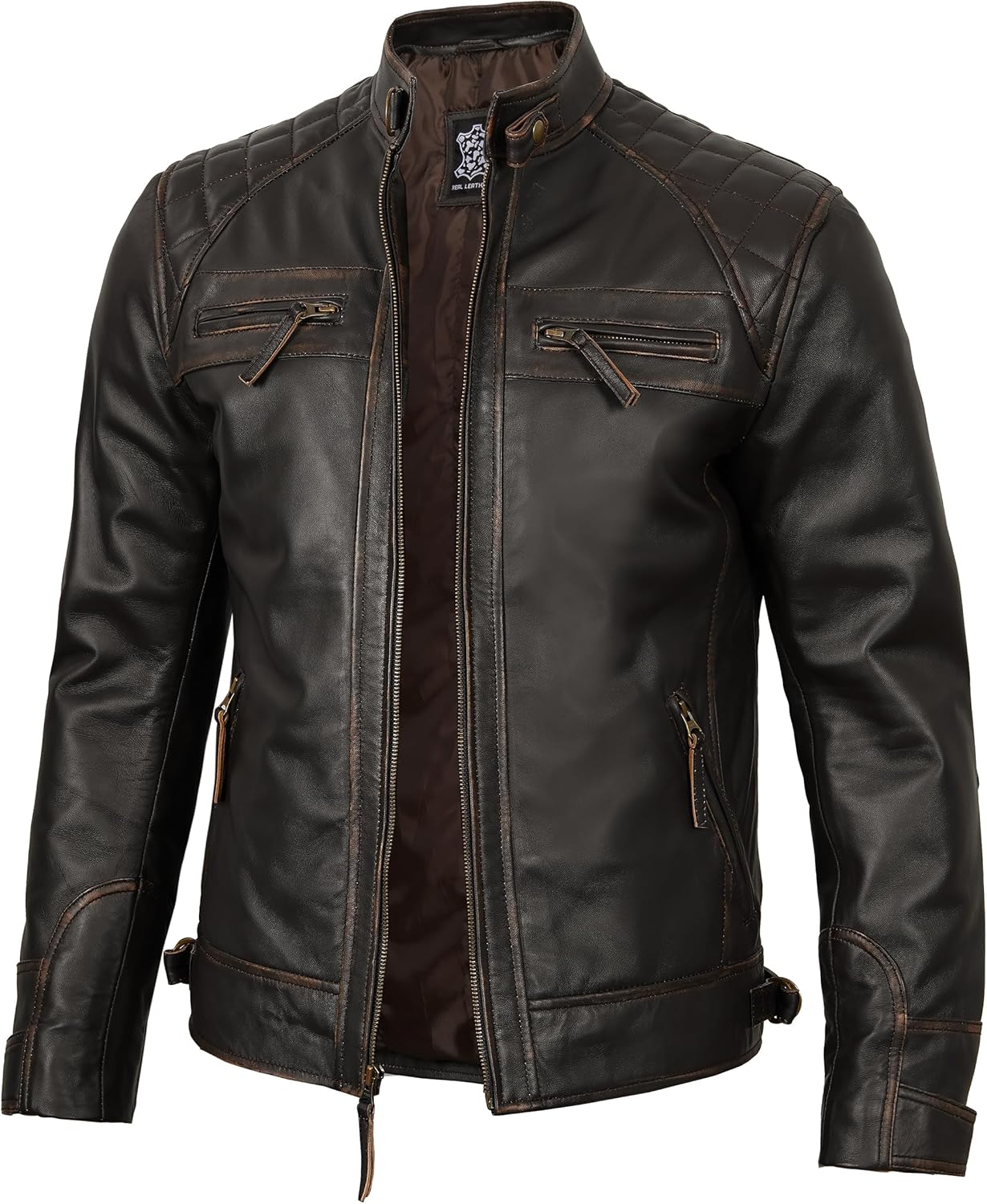Decrum Leather Jacket Men - Cafe Racer Style - By Tressivo