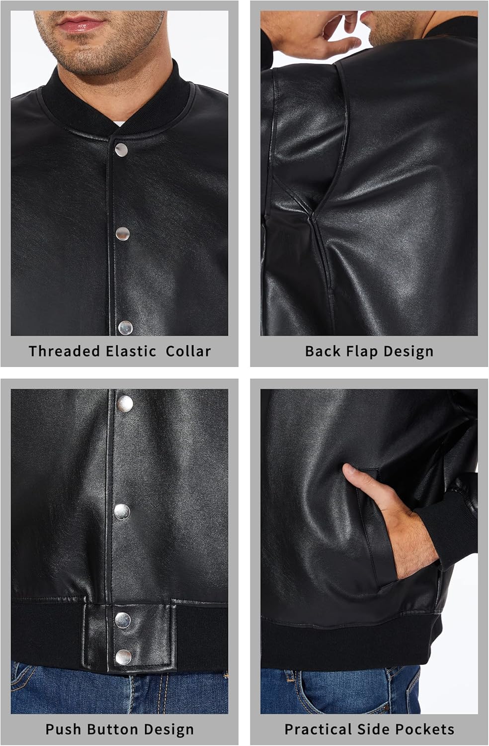 Leather Jacket for Men, Faux Bomber - By Tressivo