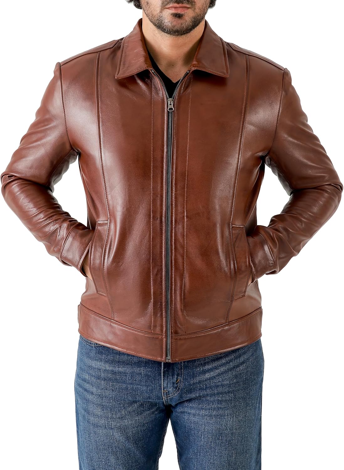 Classic Shirt Collar Leather Jacket Men - By Tressivo