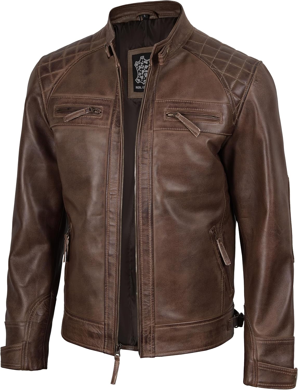 Decrum Leather Jacket Men - Cafe Racer Style - By Tressivo