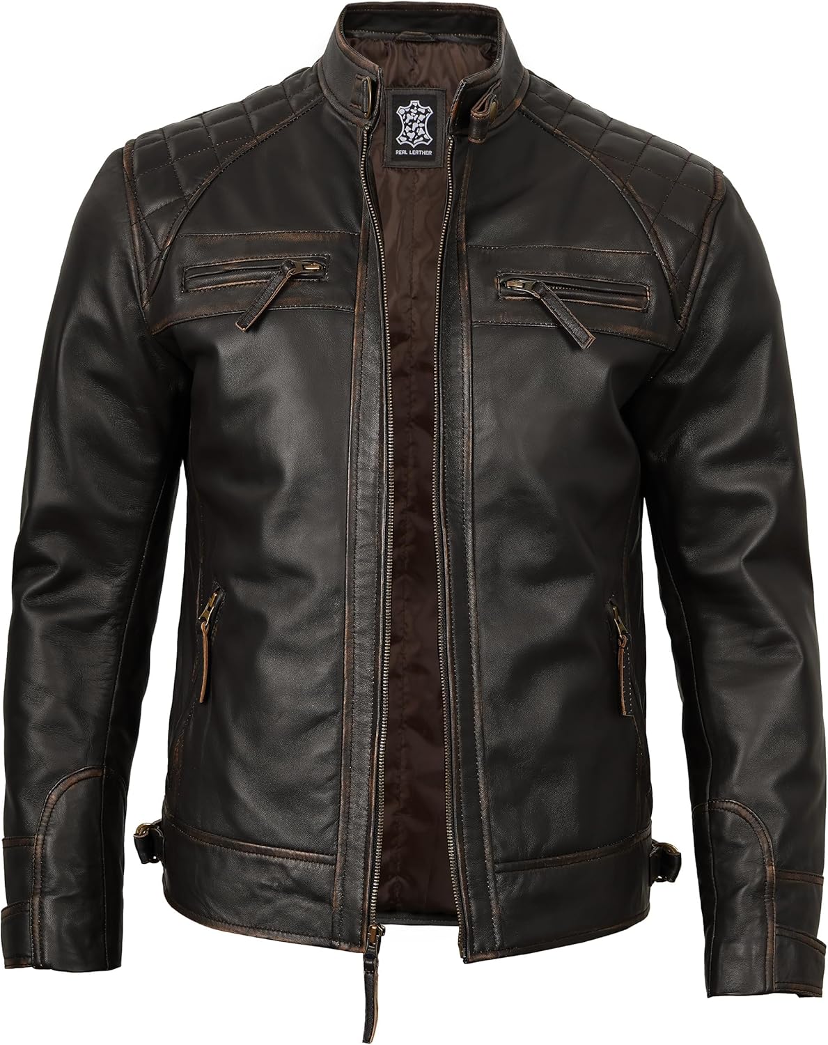 Decrum Leather Jacket Men - Cafe Racer Style - By Tressivo