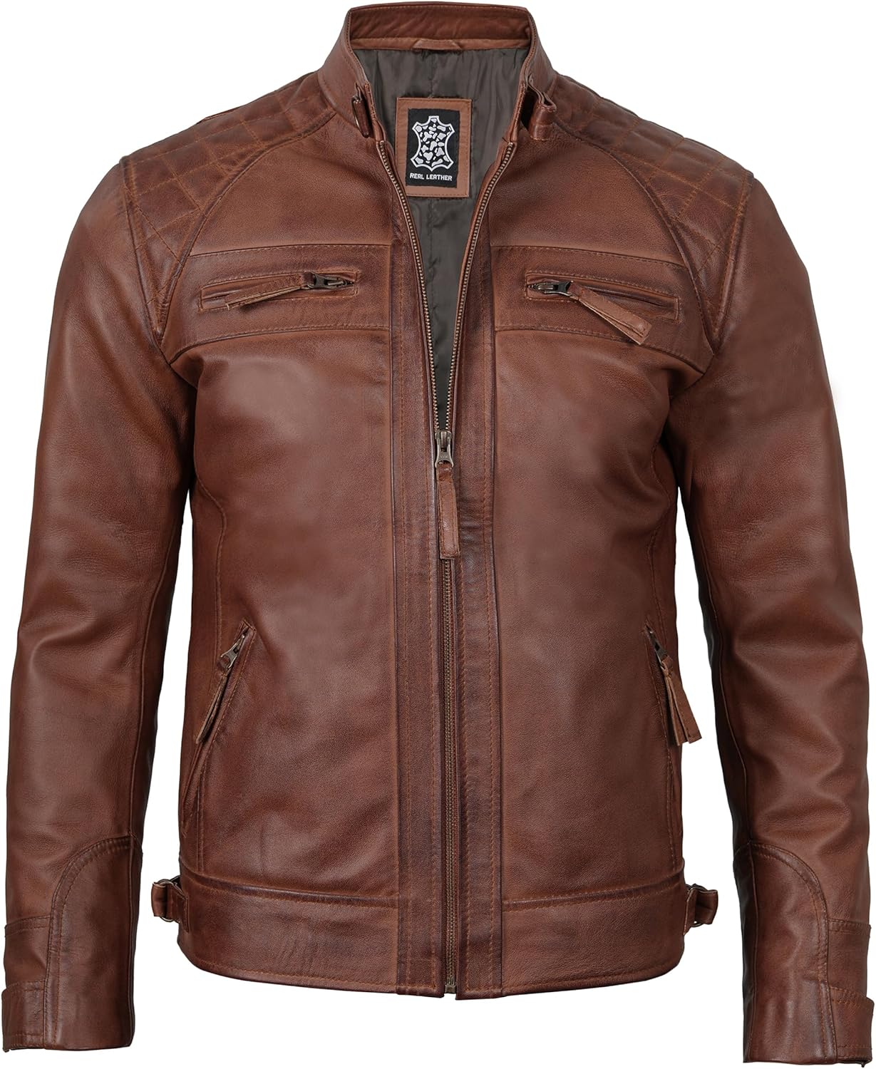 Decrum Leather Jacket Men - Cafe Racer Style - By Tressivo