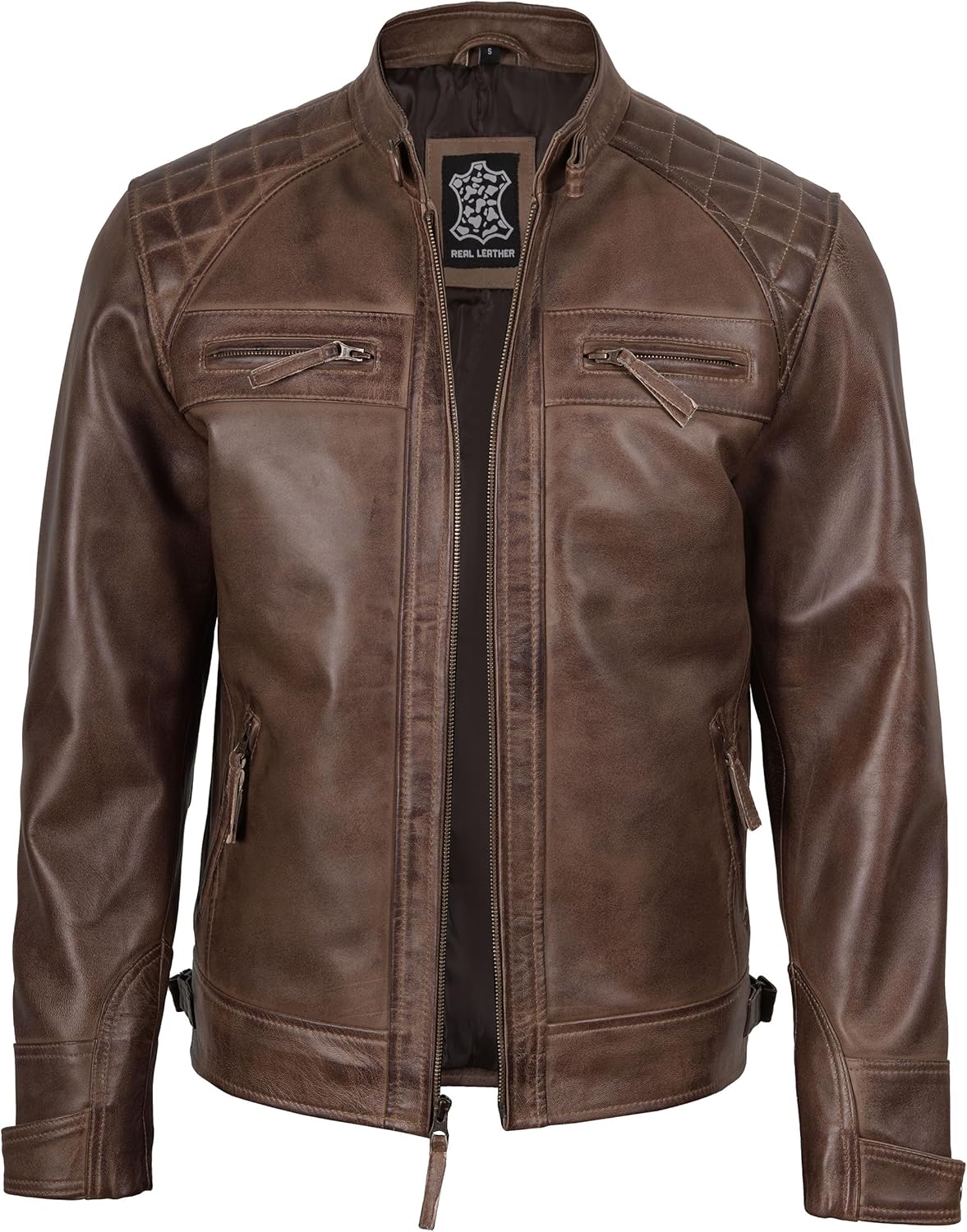 Decrum Leather Jacket Men - Cafe Racer Style - By Tressivo