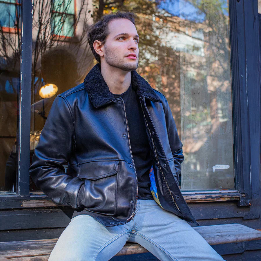 Tressivo-Baron Mens Bomber Leather Jacket - Tressivo