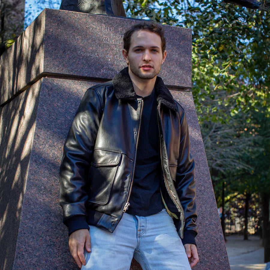 Tressivo-Baron Mens Bomber Leather Jacket - Tressivo