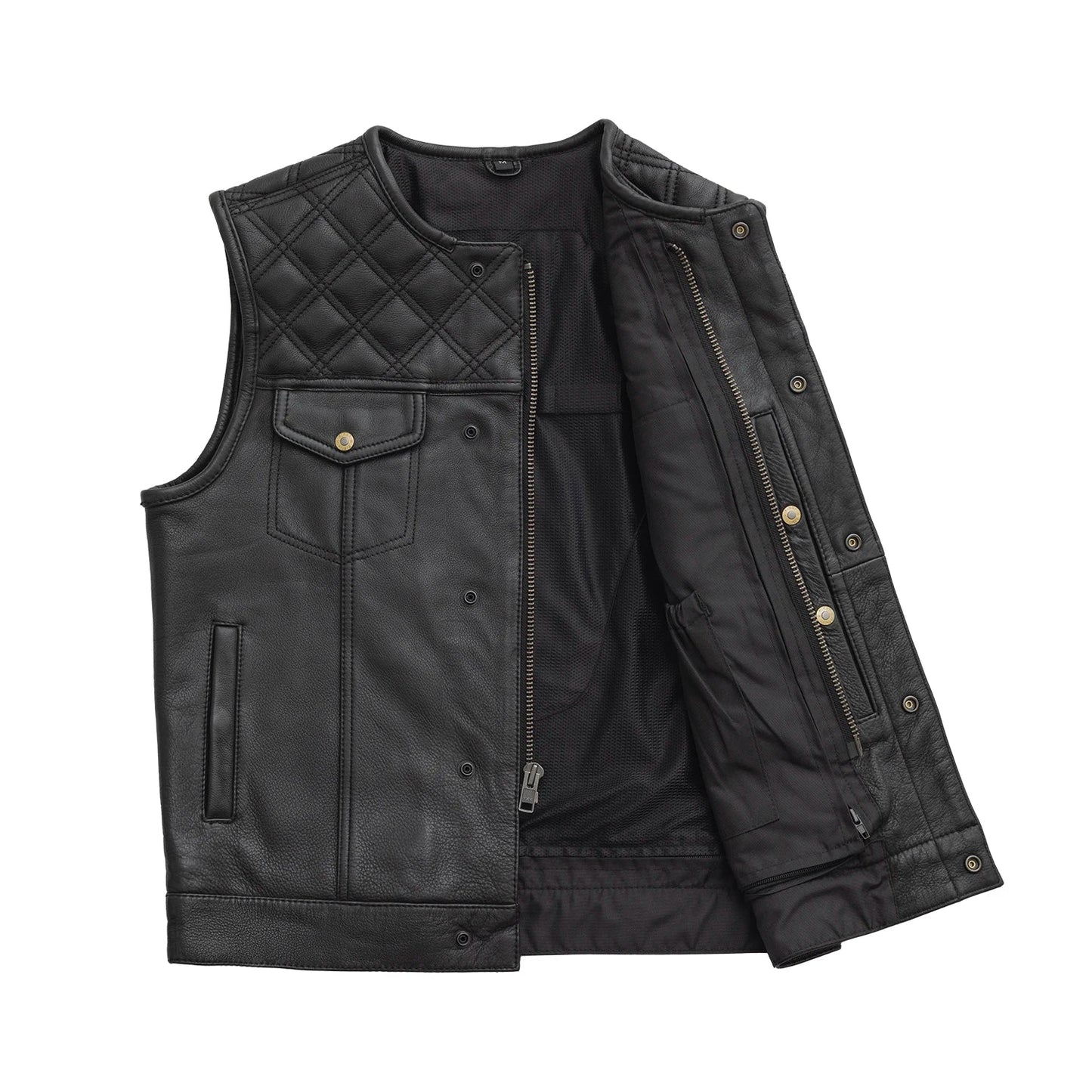 Tressivo-12 Gauge Men's Motorcycle Leather Vest - Tressivo