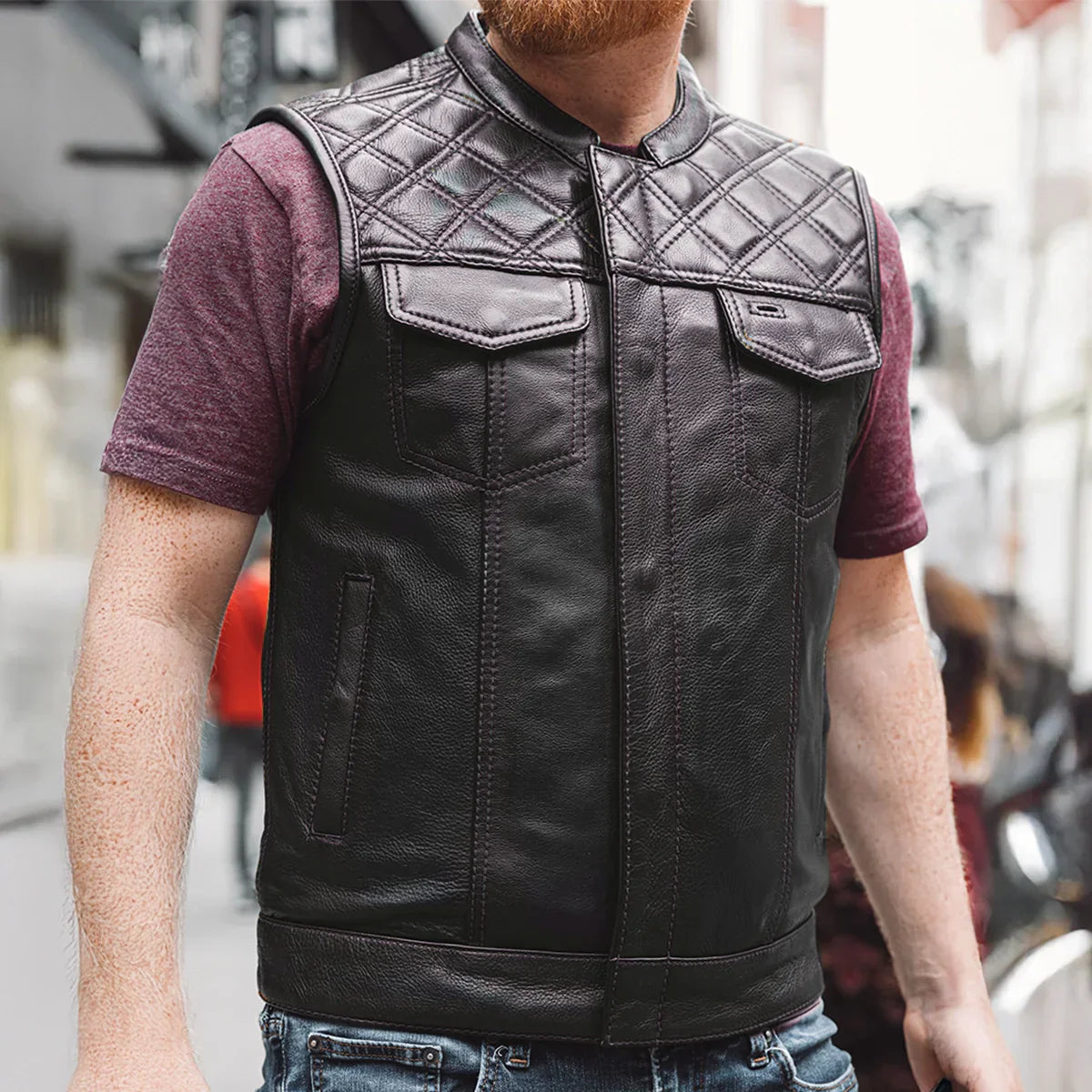 Tressivo-Downside Men's Motorcycle Leather Vest - Tressivo