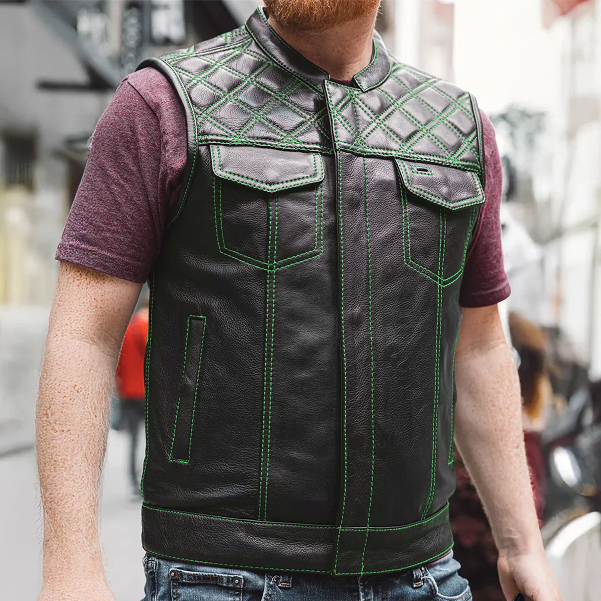 Tressivo-Downside Men's Motorcycle Leather Vest - Tressivo