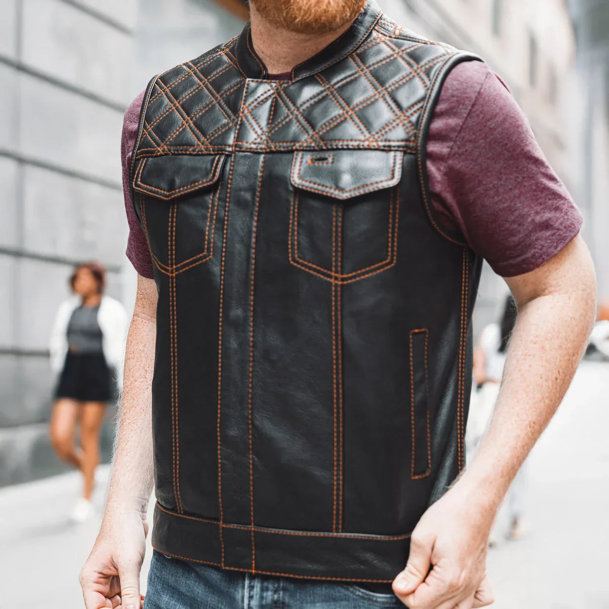 Tressivo-Downside Men's Motorcycle Leather Vest - Tressivo