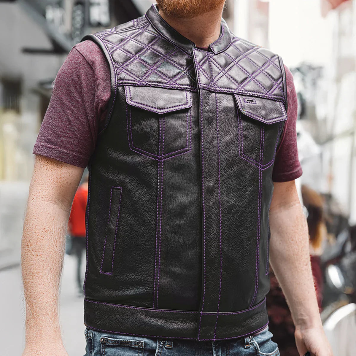 Tressivo-Downside Men's Motorcycle Leather Vest - Tressivo