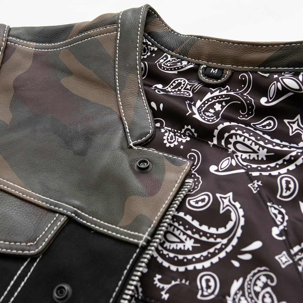 Tressivo-Infantry Motorcycle Leather Canvas Vest - Tressivo