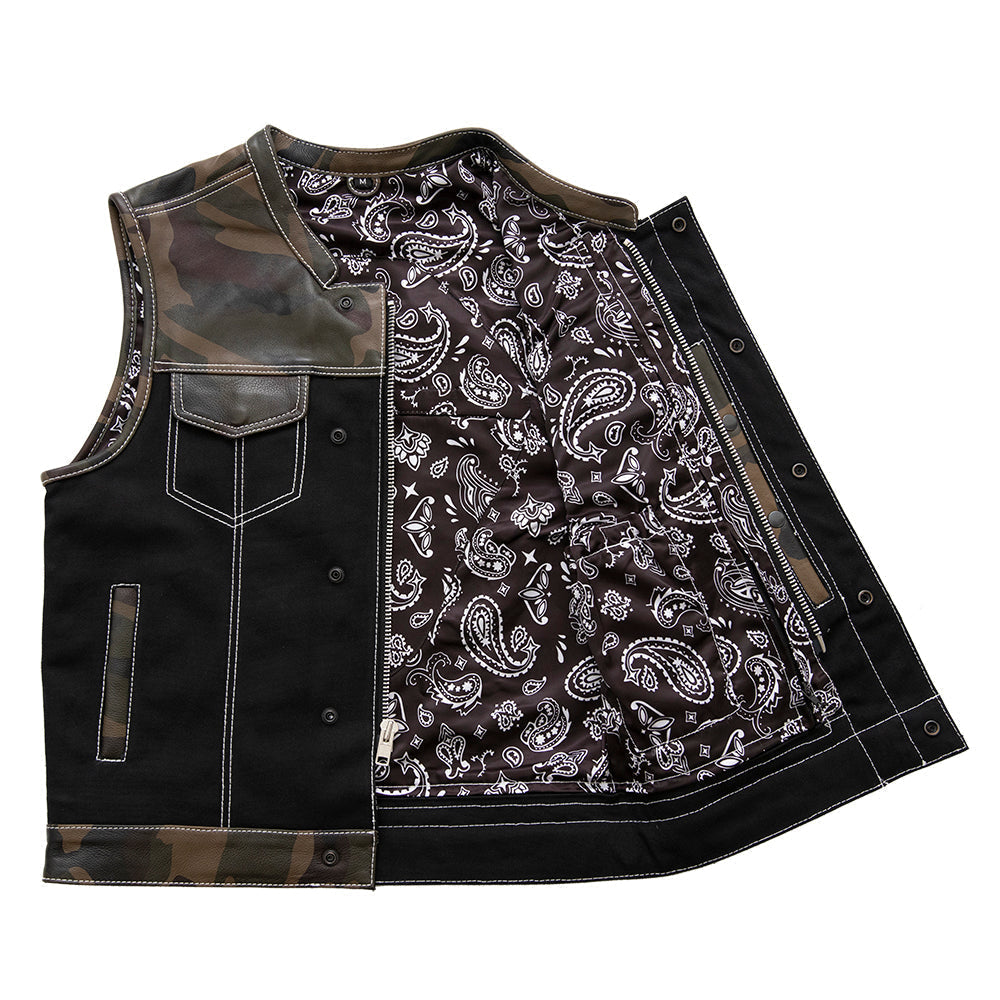 Tressivo-Infantry Motorcycle Leather Canvas Vest - Tressivo