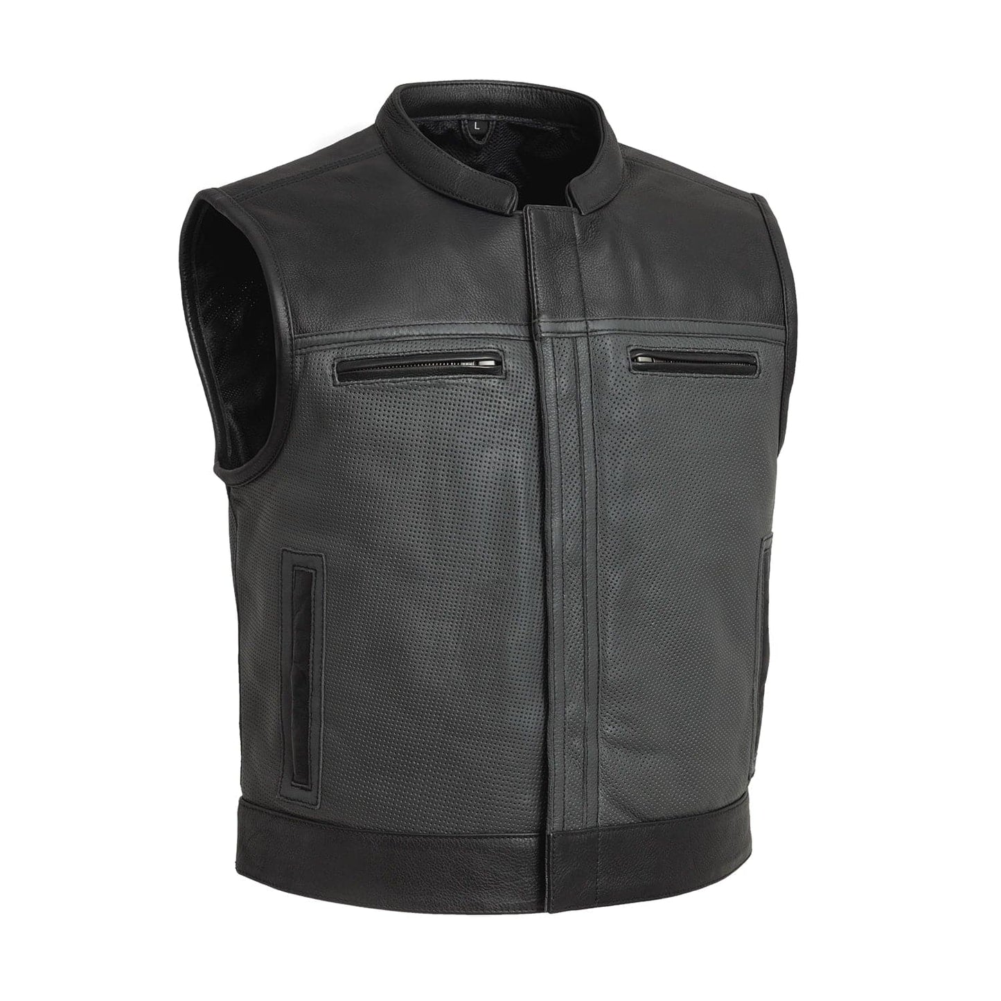 Tressivo-Two Tone Lowrider Perforated Men's Leather Vest - Tressivo
