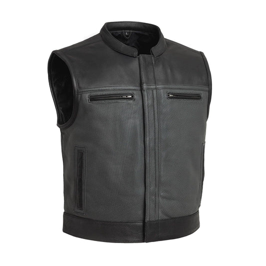 Tressivo-Two Tone Lowrider Perforated Men's Leather Vest - Tressivo