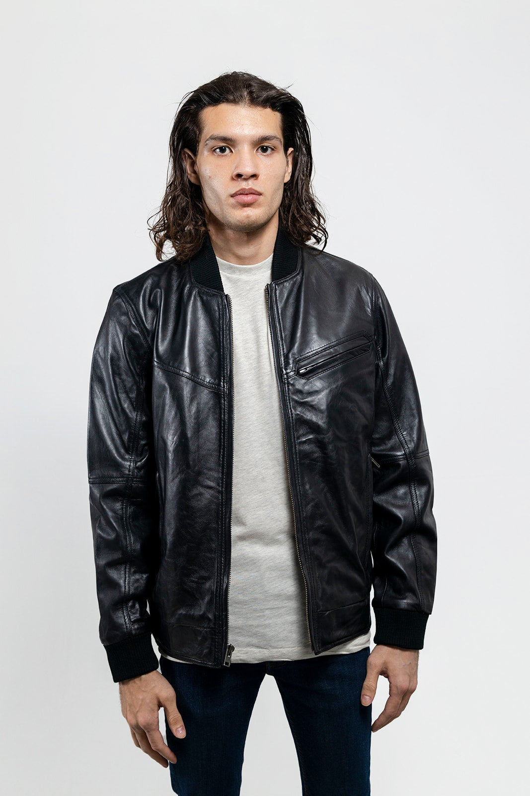 Tressivo-Aviator Mens Bomber Leather Jacket - Tressivo