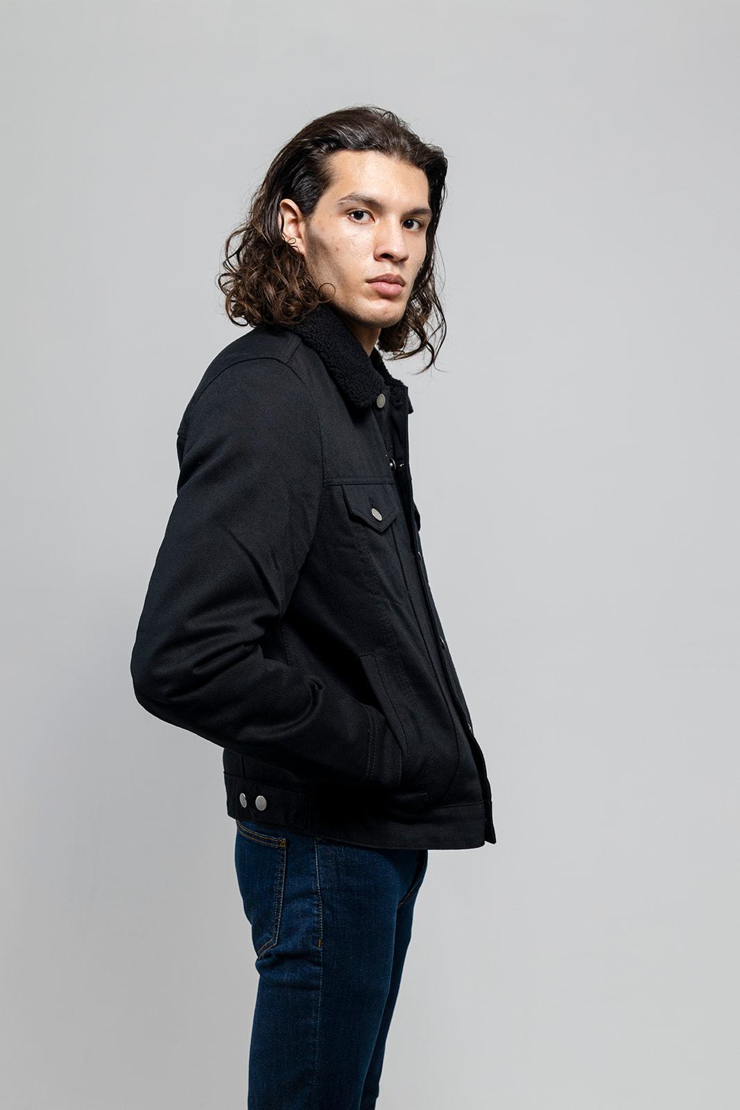 Tressivo-Cain Mens Faux Shearling Twill Jacket - Tressivo