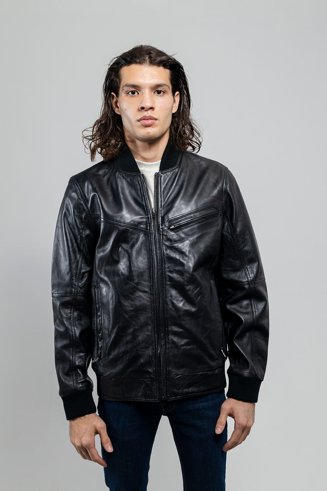 Tressivo-Aviator Mens Bomber Leather Jacket - Tressivo