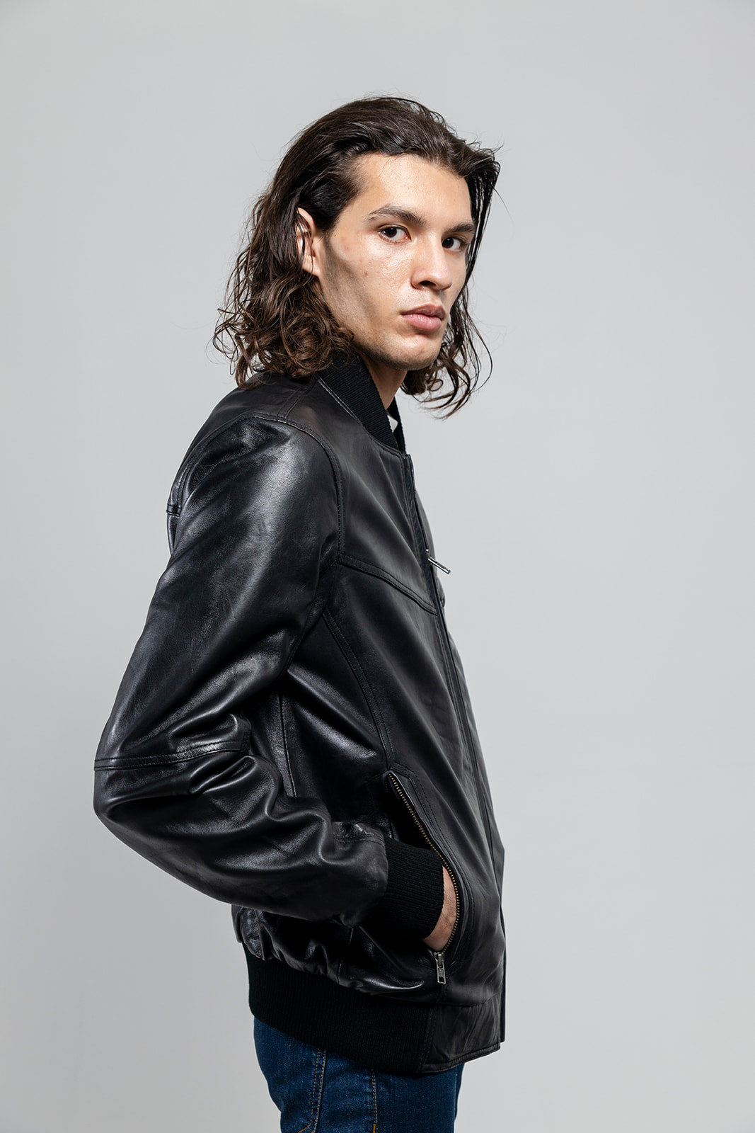 Tressivo-Aviator Mens Bomber Leather Jacket - Tressivo