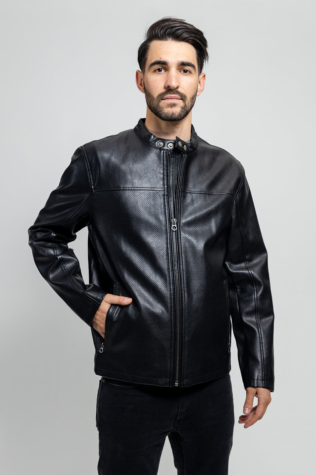 Tressivo-Oliver Men's Vegan Faux/Perforated Leather Jacket - Tressivo