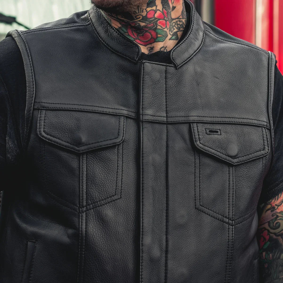 Tressivo-Hotshot Men's Motorcycle Leather Vest - Tressivo