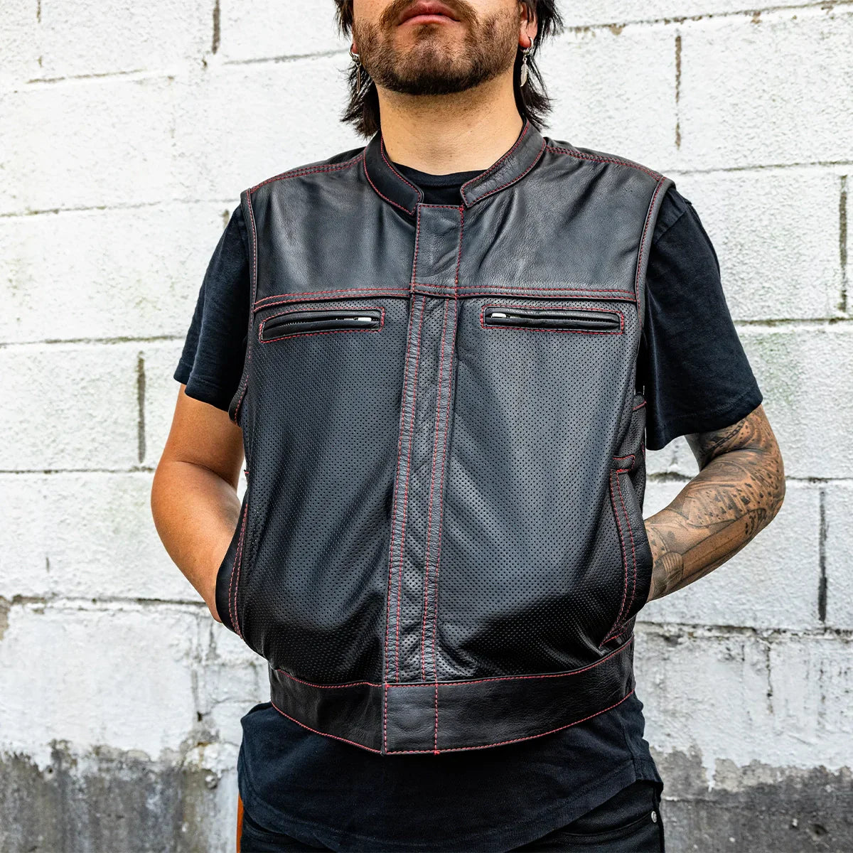 Tressivo-Lowrider Perforated Men's Leather Vest - Tressivo