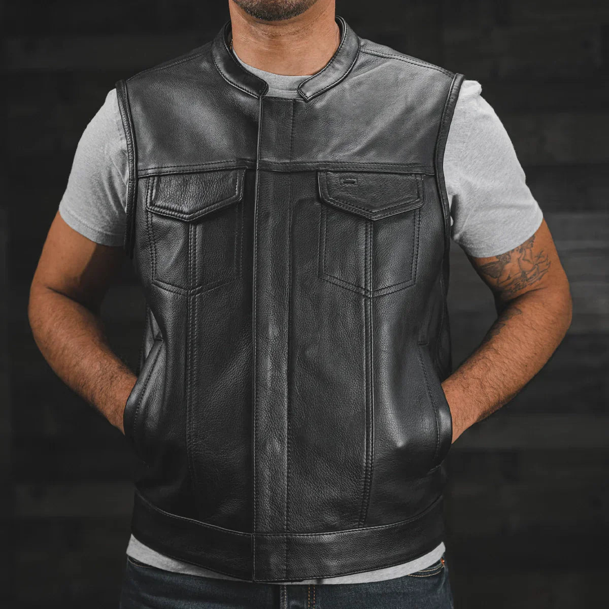Tressivo-Sharp Shooter Men's Motorcycle Leather Vest - Tressivo