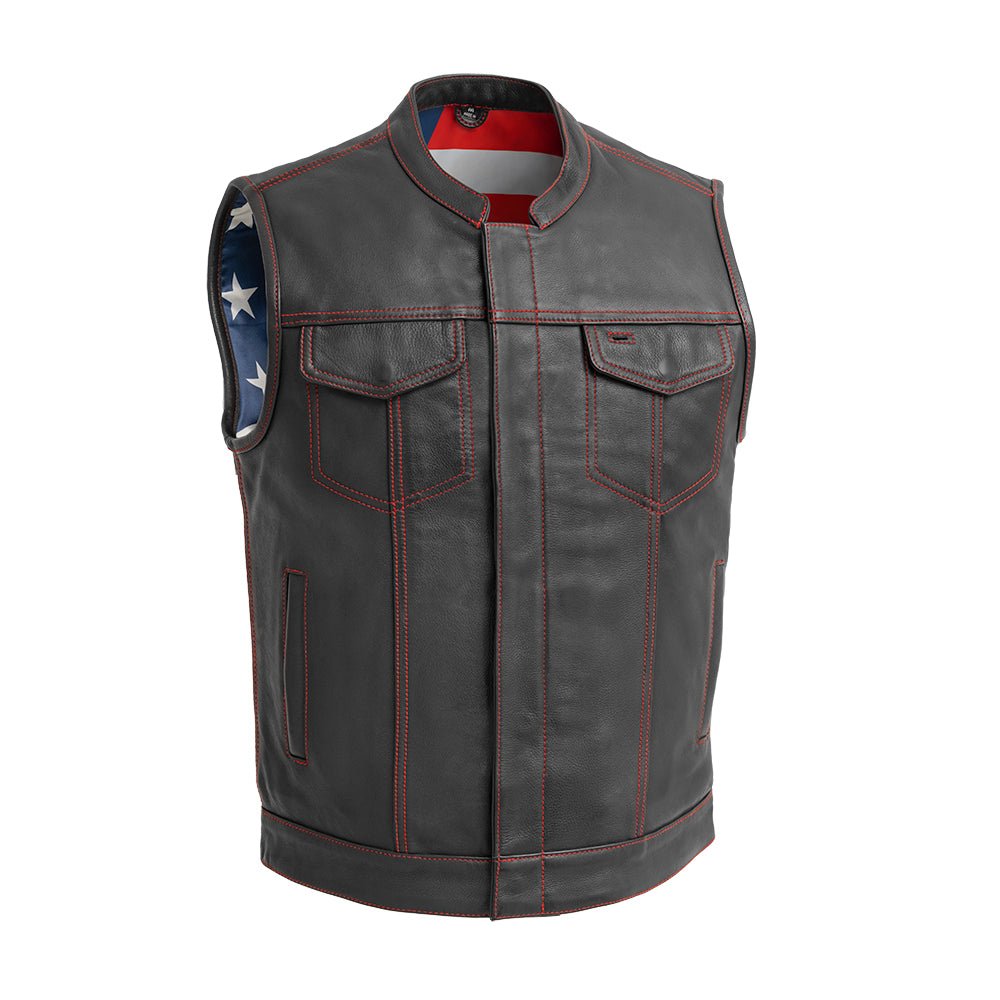 Tressivo-Born Free Men's Leather Motorcycle Leather Vest - Red Stitch - Tressivo