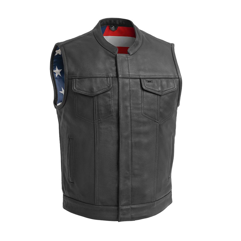 Tressivo-Born Free Men's Motorcycle Leather Vest - Black Stitch - Tressivo