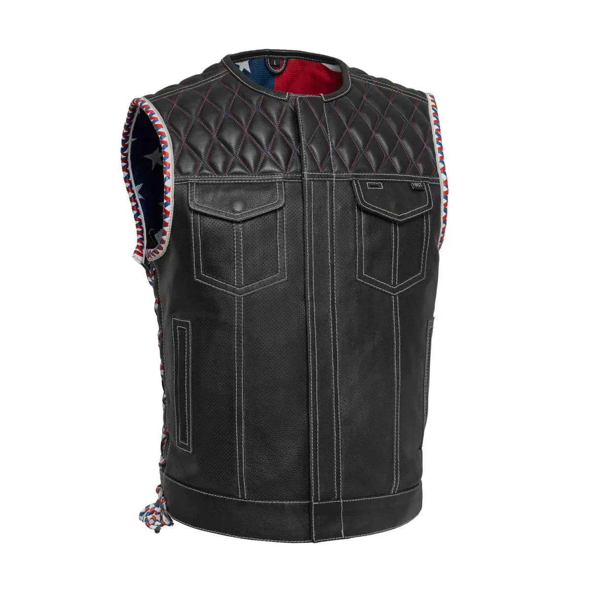 Tressivo-Captain Perforated Men's Motorcycle Leather Vest - Tressivo