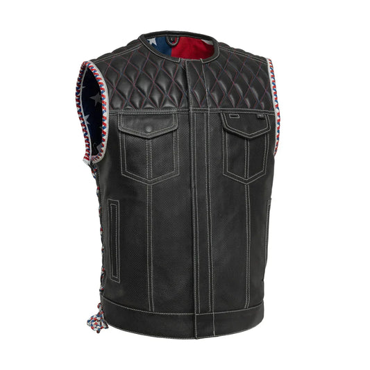 Tressivo-Captain Perforated Men's Motorcycle Leather Vest - Tressivo