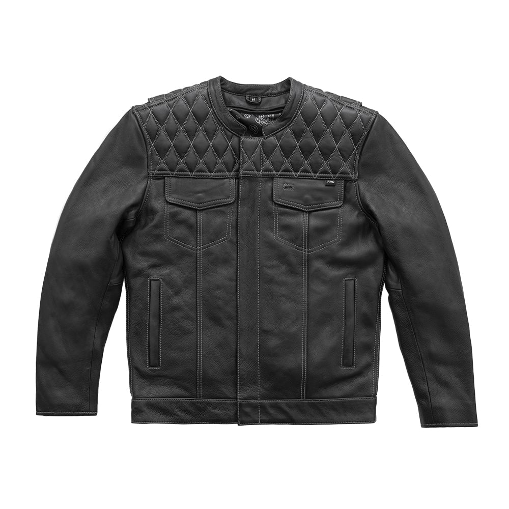Tressivo-Cinder Men's Cafe Style Leather Jacket - Tressivo