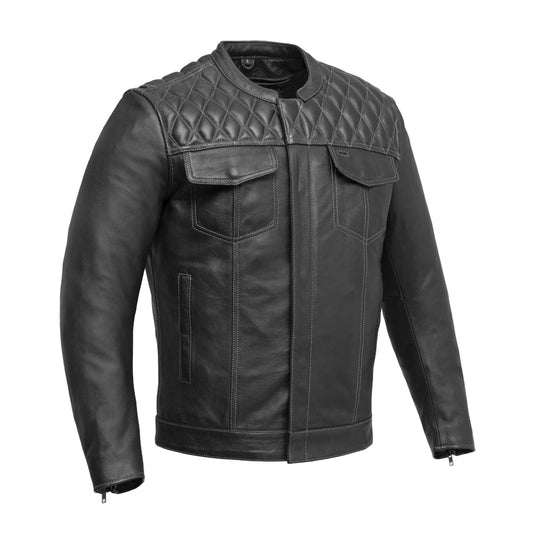 Tressivo-Cinder Men's Cafe Style Leather Jacket - Tressivo