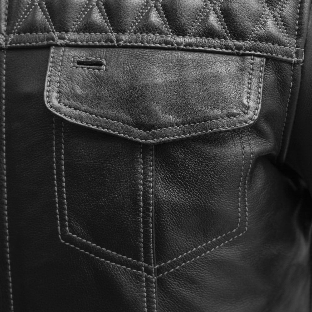 Tressivo-Cinder Men's Cafe Style Leather Jacket - Tressivo