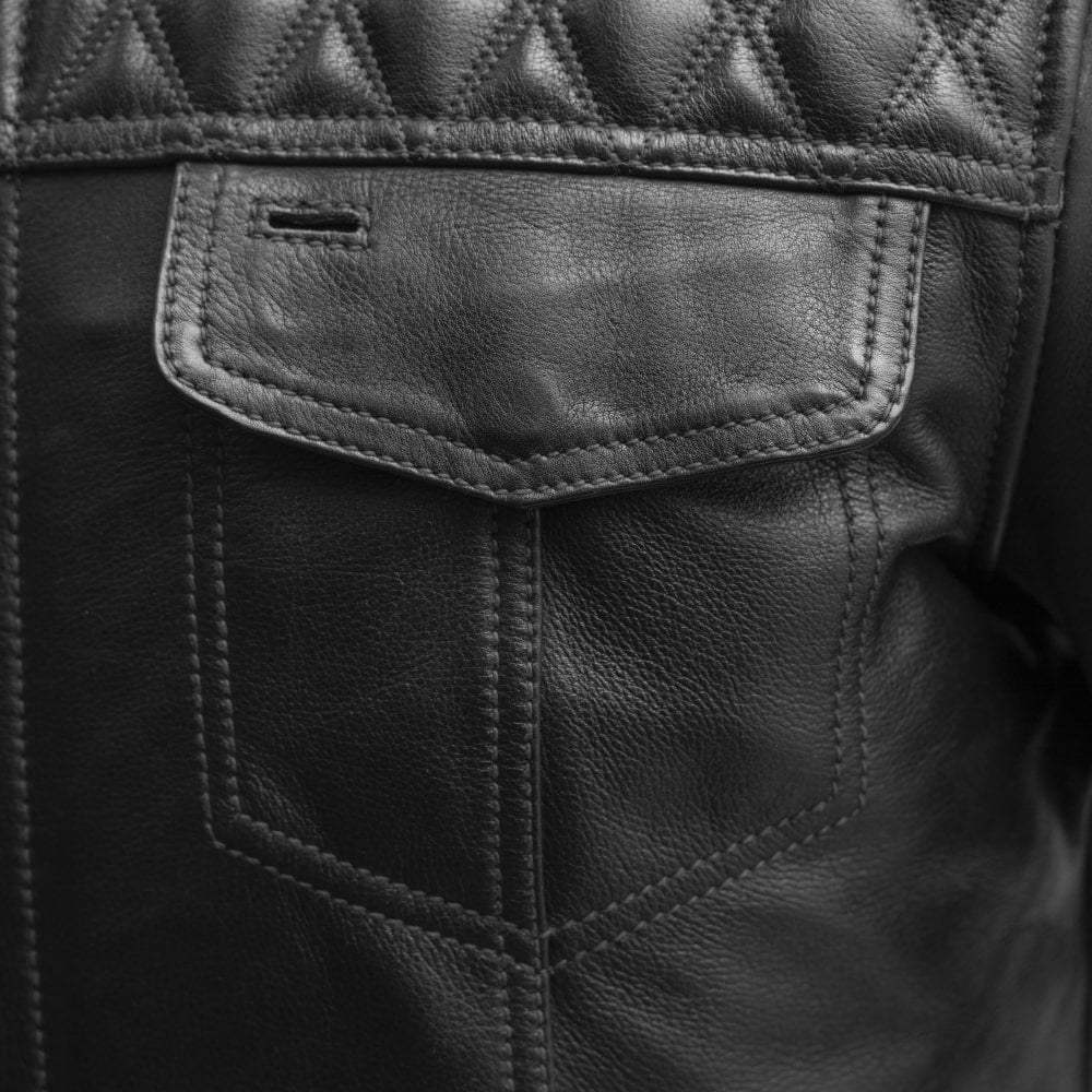 Tressivo-Cinder Men's Cafe Style Leather Jacket - Tressivo