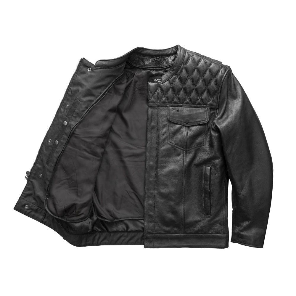 Tressivo-Cinder Men's Cafe Style Leather Jacket - Tressivo