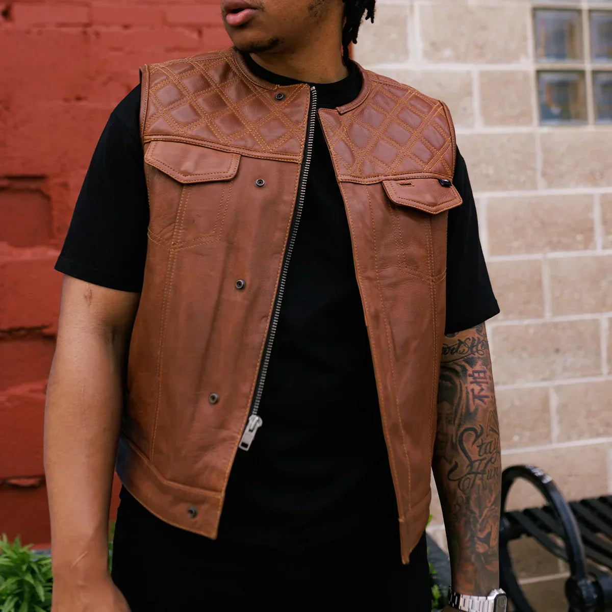 Tressivo-Timber Men's motorcycle leather vest (limited edition) - Tressivo