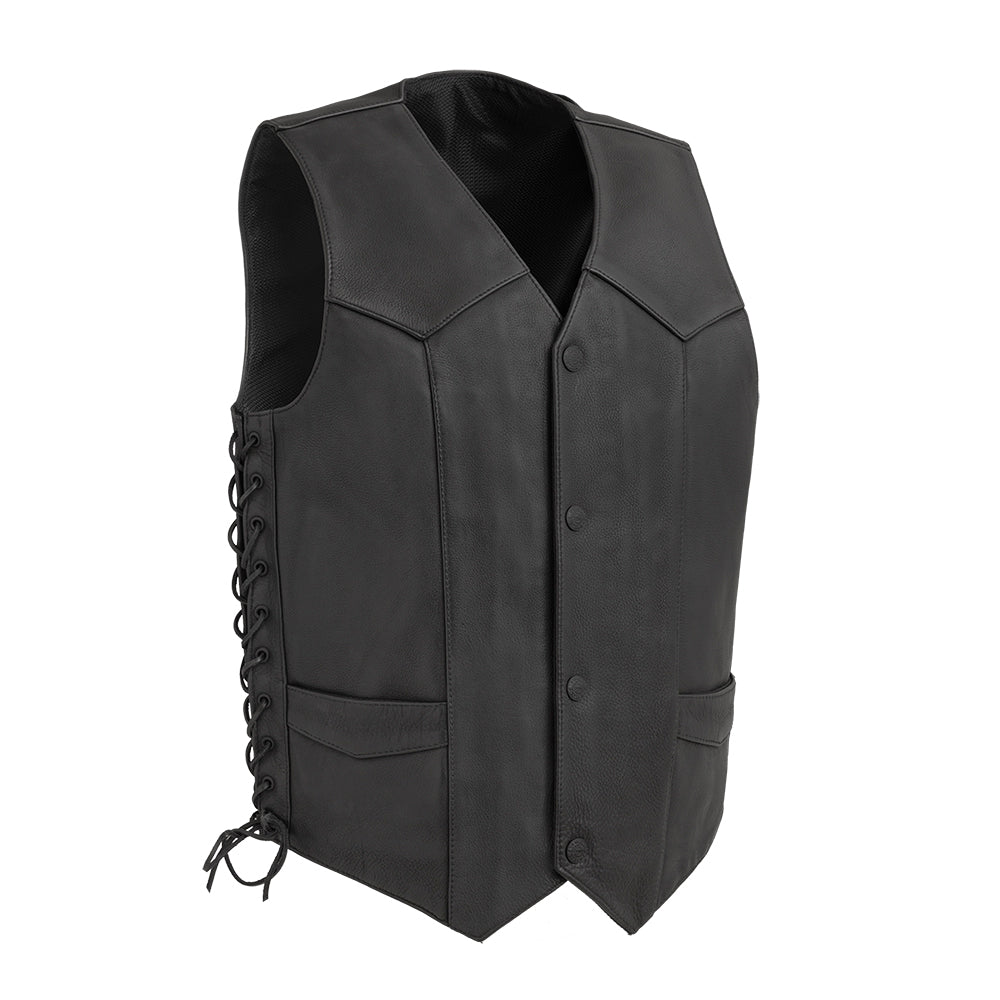 Tressivo-Deadwood Men's Motorcycle Western Style Leather Vest - Tressivo