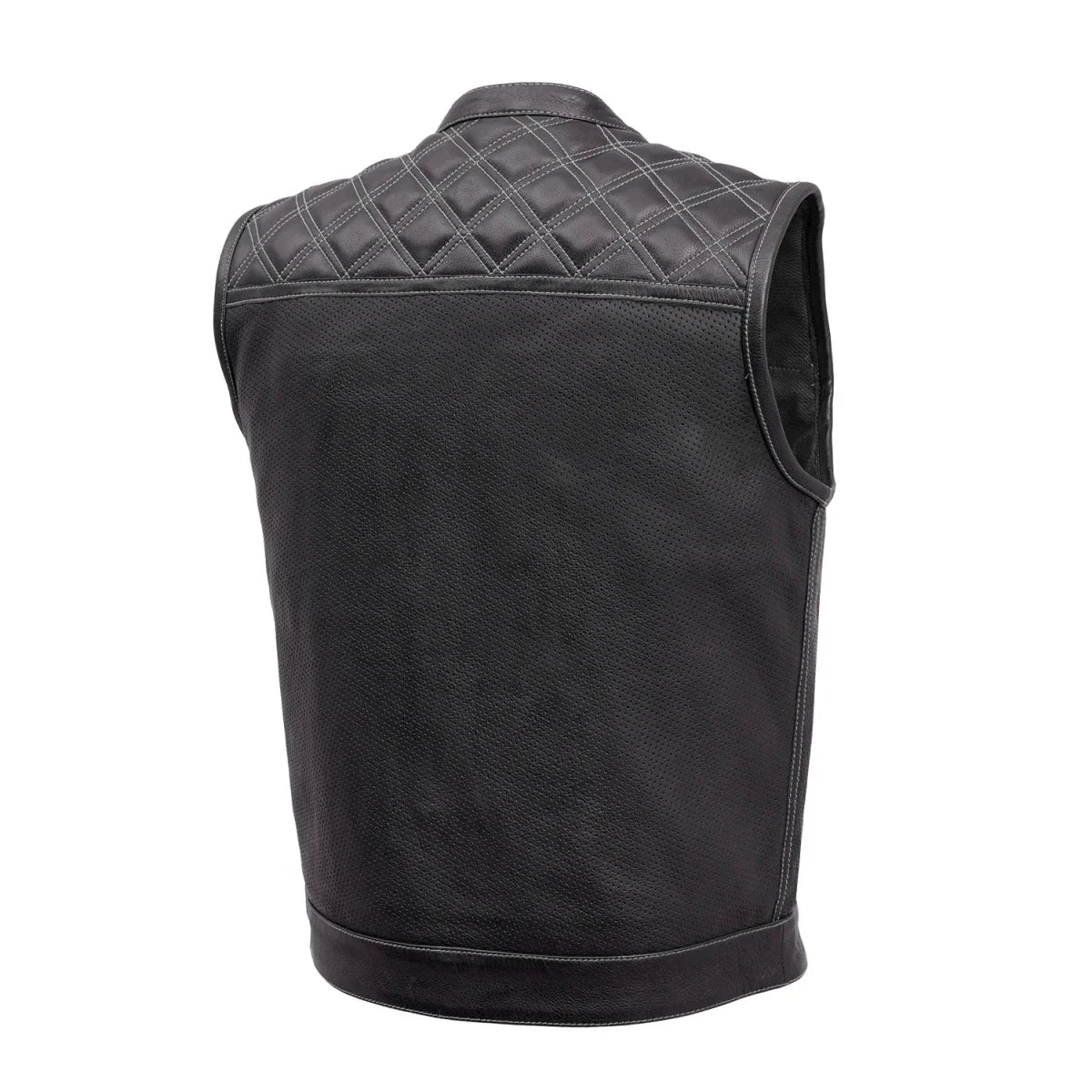 Tressivo-Downside Perforated Men's Motorcycle Leather Vest - Tressivo