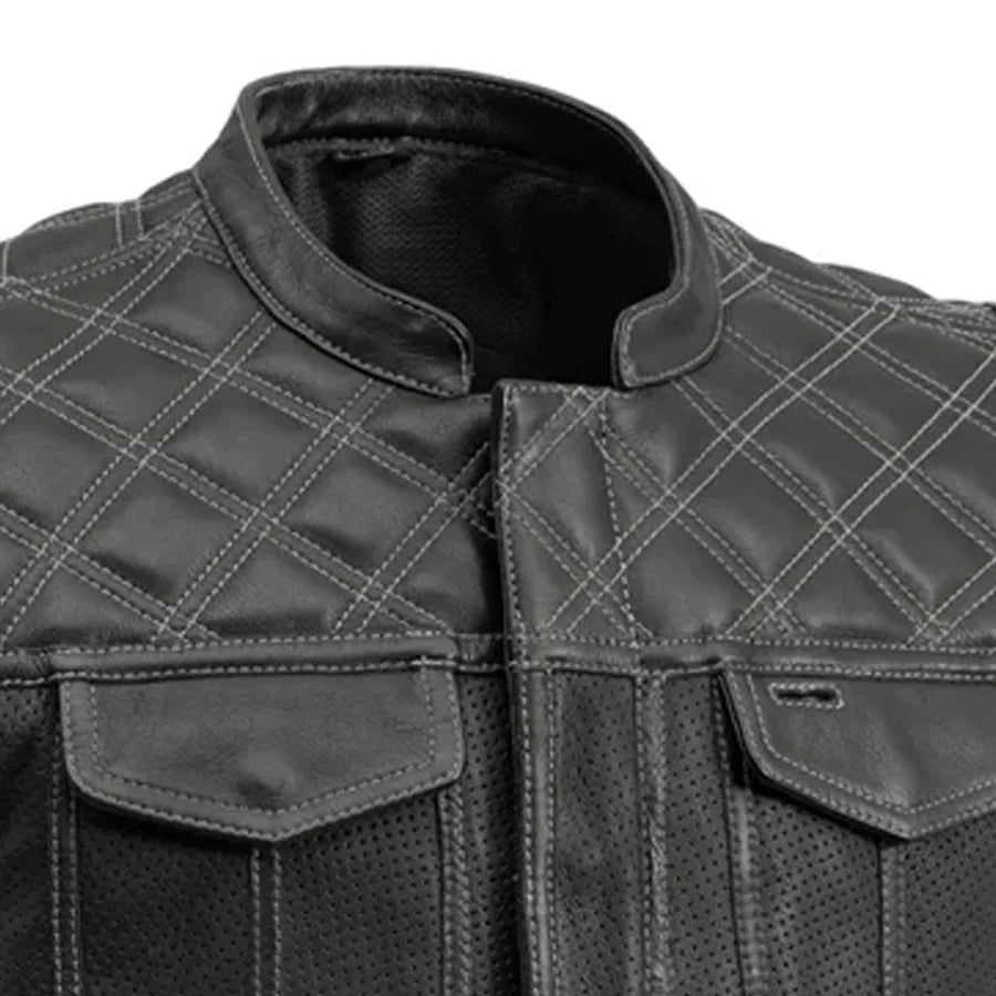 Tressivo-Downside Perforated Men's Motorcycle Leather Vest - Tressivo