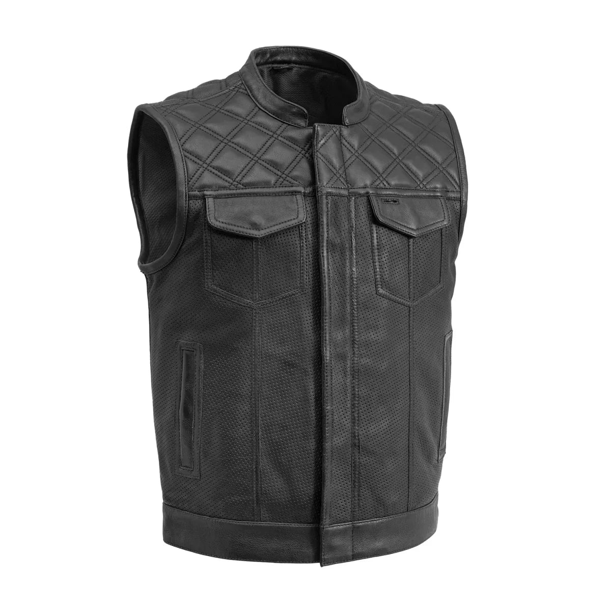 Tressivo-Downside Perforated Men's Motorcycle Leather Vest - Tressivo