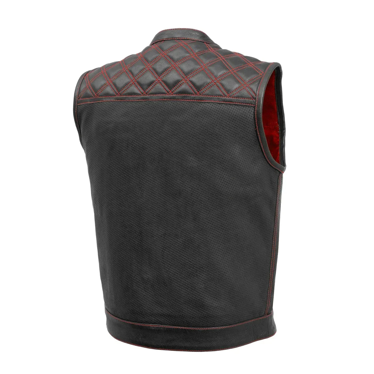 Tressivo-Downside Perforated Men's Motorcycle Leather Vest - Tressivo