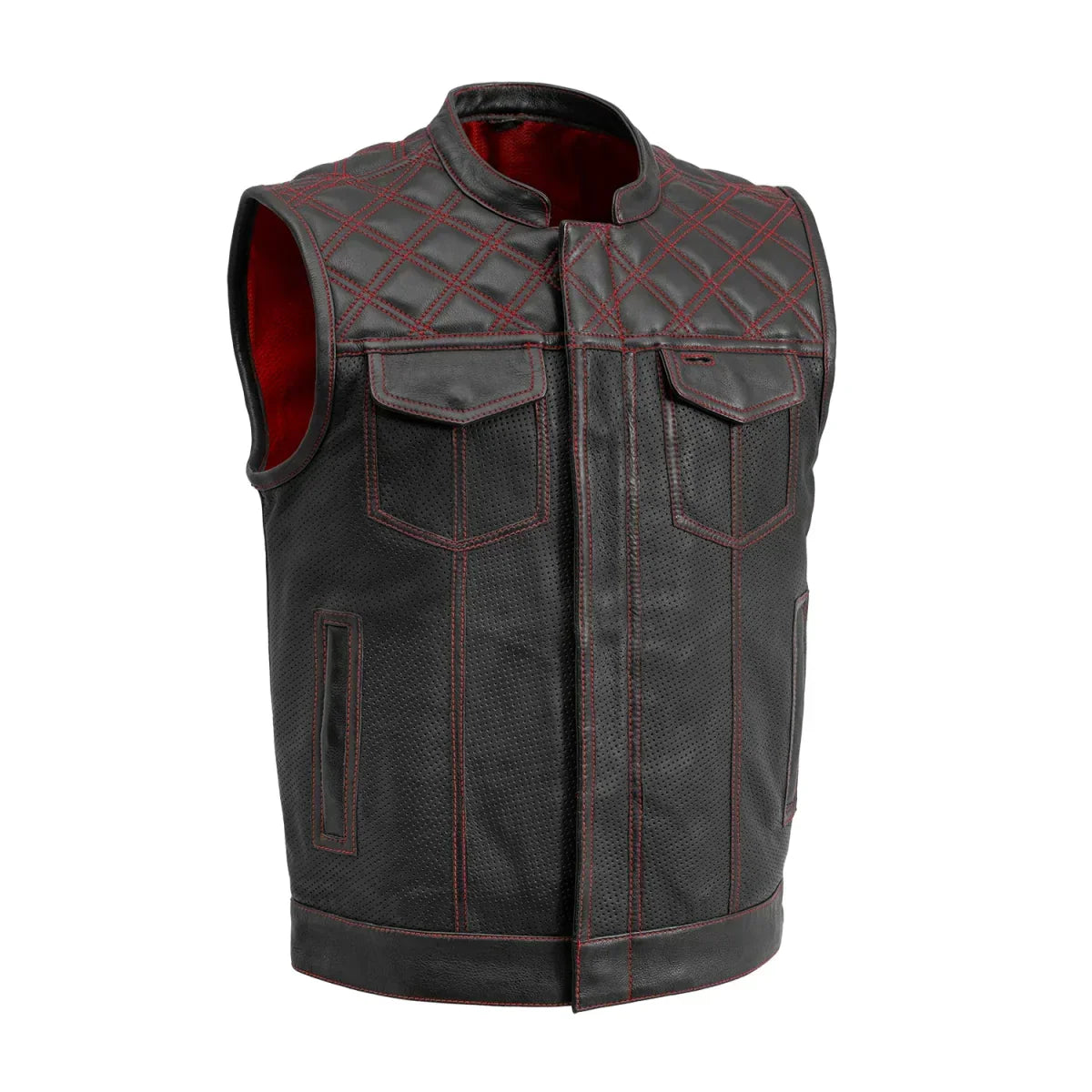 Tressivo-Downside Perforated Men's Motorcycle Leather Vest - Tressivo