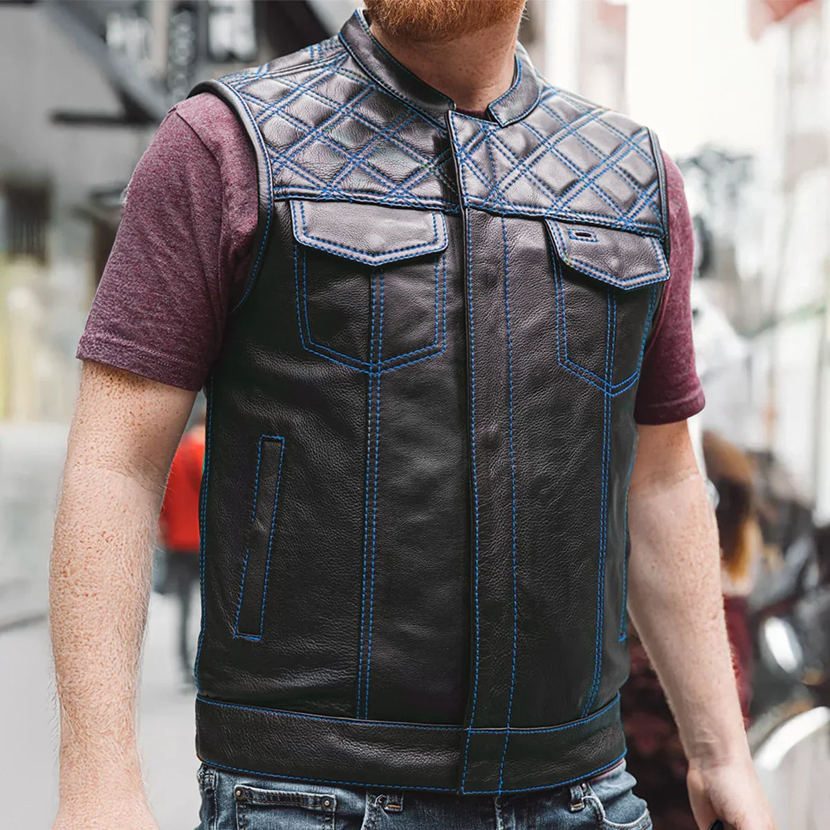 Tressivo-Downside Men's Motorcycle Leather Vest - Tressivo