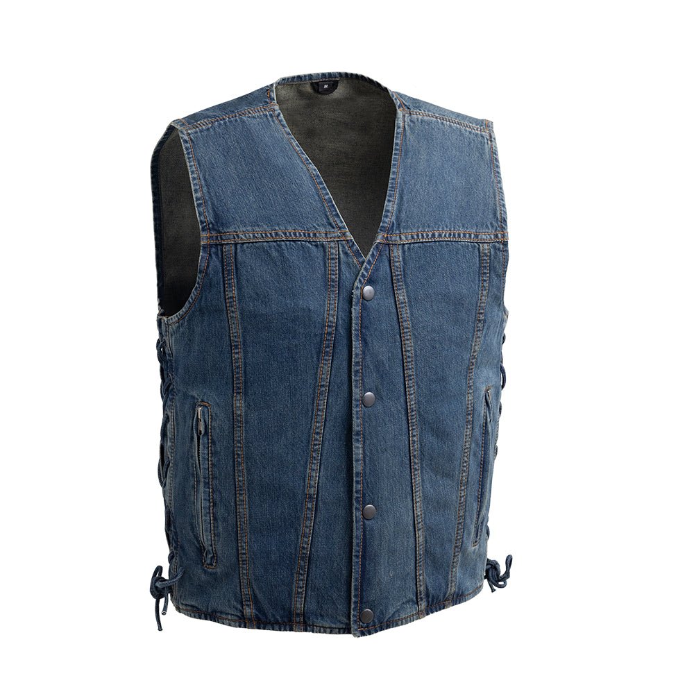 Tressivo-Gambler Men's Motorcycle Denim Vest - Tressivo